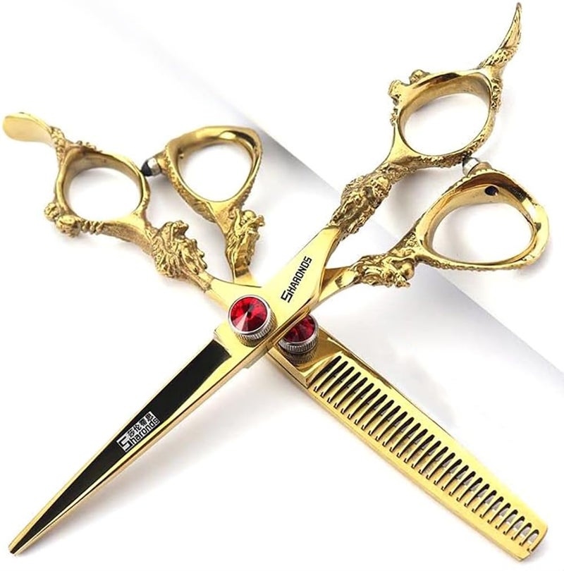 AXEMOORE 6 Inch Professional Hairdressing Scissors Set, Hair Clipper/Family Stainless Steel Hair Clipper (6 Inch Gold Set) - Image 1
